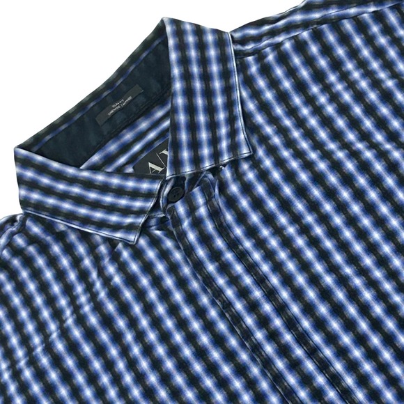 Armani Exchange Other - Armani Exchange Shirt Mens Medium Blue Ombre Plaid Long Sleeve Slim Fit A/X